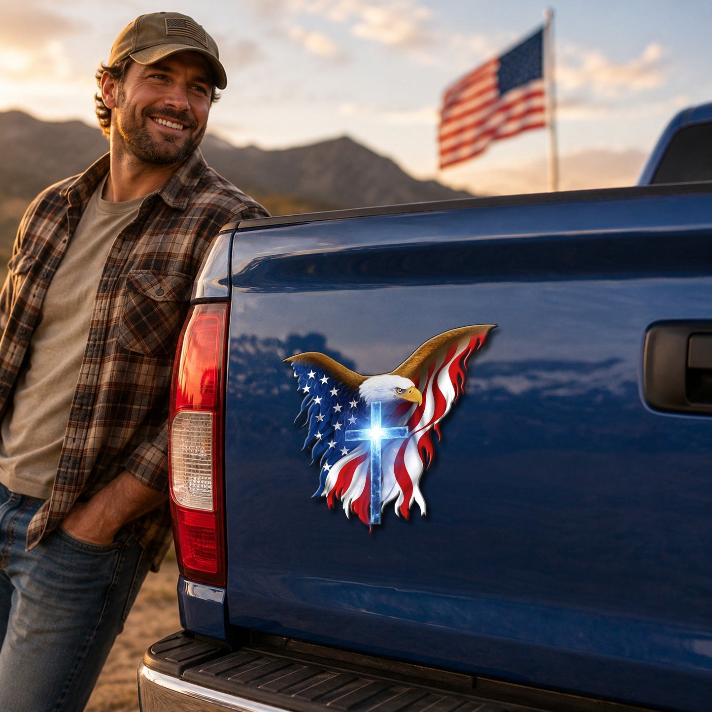 Patriotic Christian Eagle Cross Car Magnet