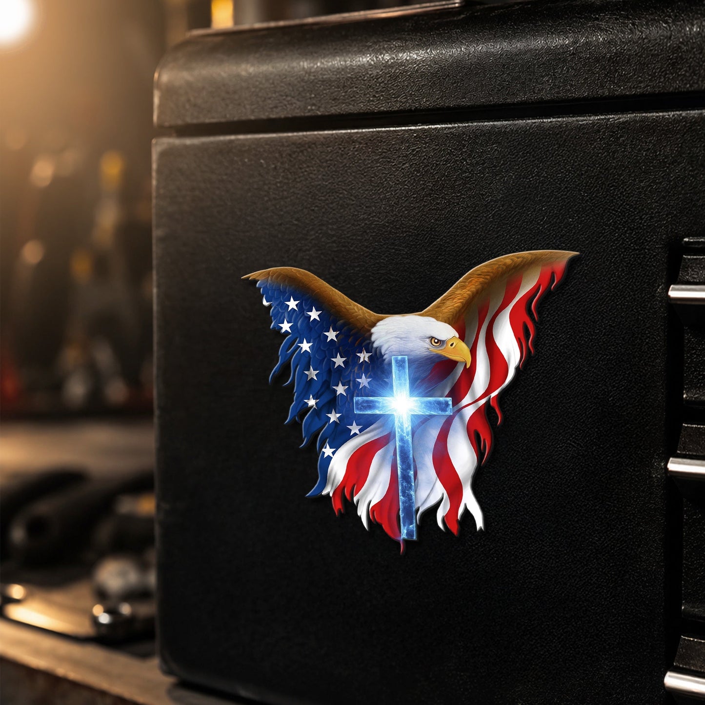 Patriotic Christian Eagle Cross Car Magnet