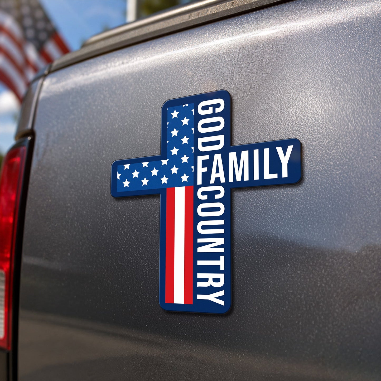 Patriotic Cross God Family Car Magnet - Custom Vinyl Magnet for Faith and Family