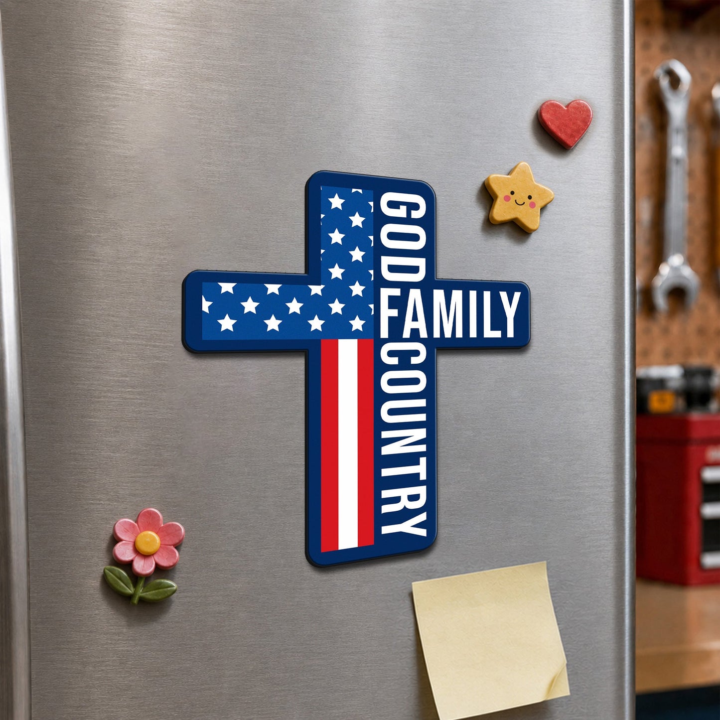Patriotic Cross God Family Car Magnet - Custom Vinyl Magnet for Faith and Family