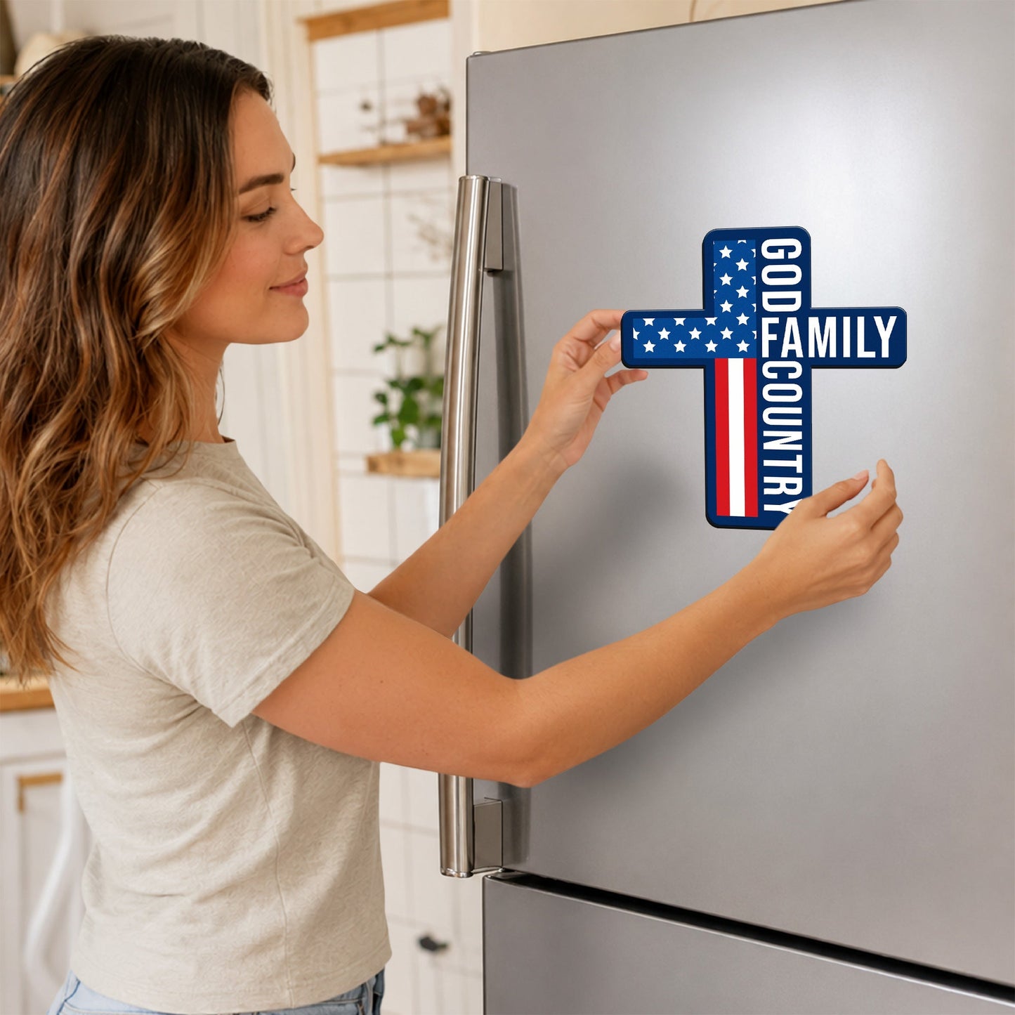 Patriotic Cross God Family Car Magnet - Custom Vinyl Magnet for Faith and Family