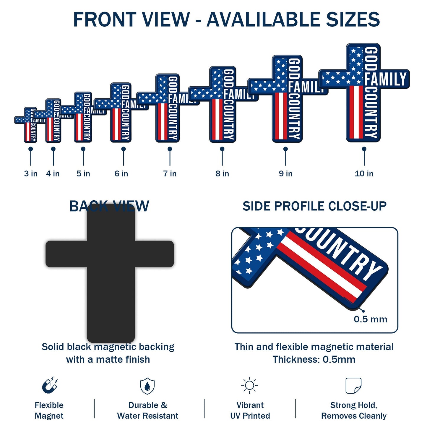 Patriotic Cross God Family Car Magnet - Custom Vinyl Magnet for Faith and Family