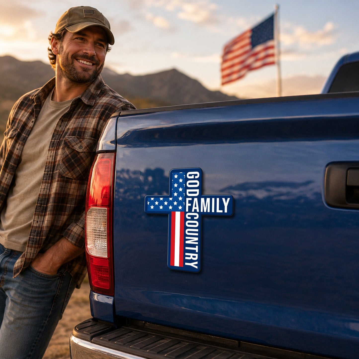 Patriotic Cross God Family Car Magnet - Custom Vinyl Magnet for Faith and Family