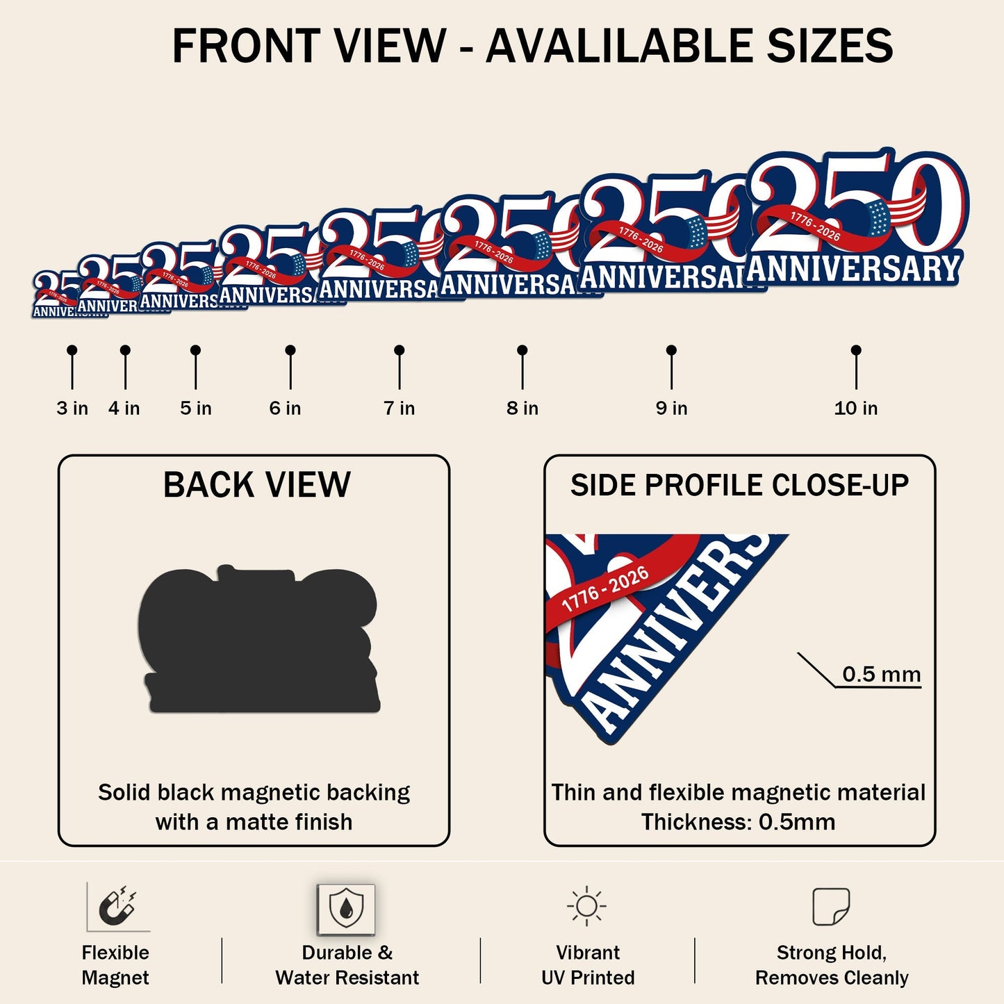 Patriotic 250th Anniversary Custom Magnet Sticker for Car and Refrigerator