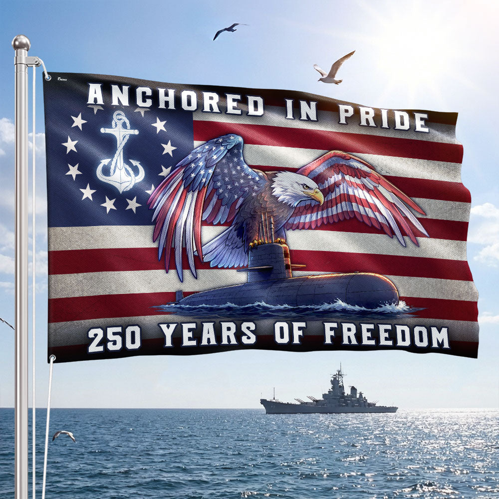 Navy Eagle Submarine Flag - 250 Years of Freedom, Double-Sided Canvas with Grommets