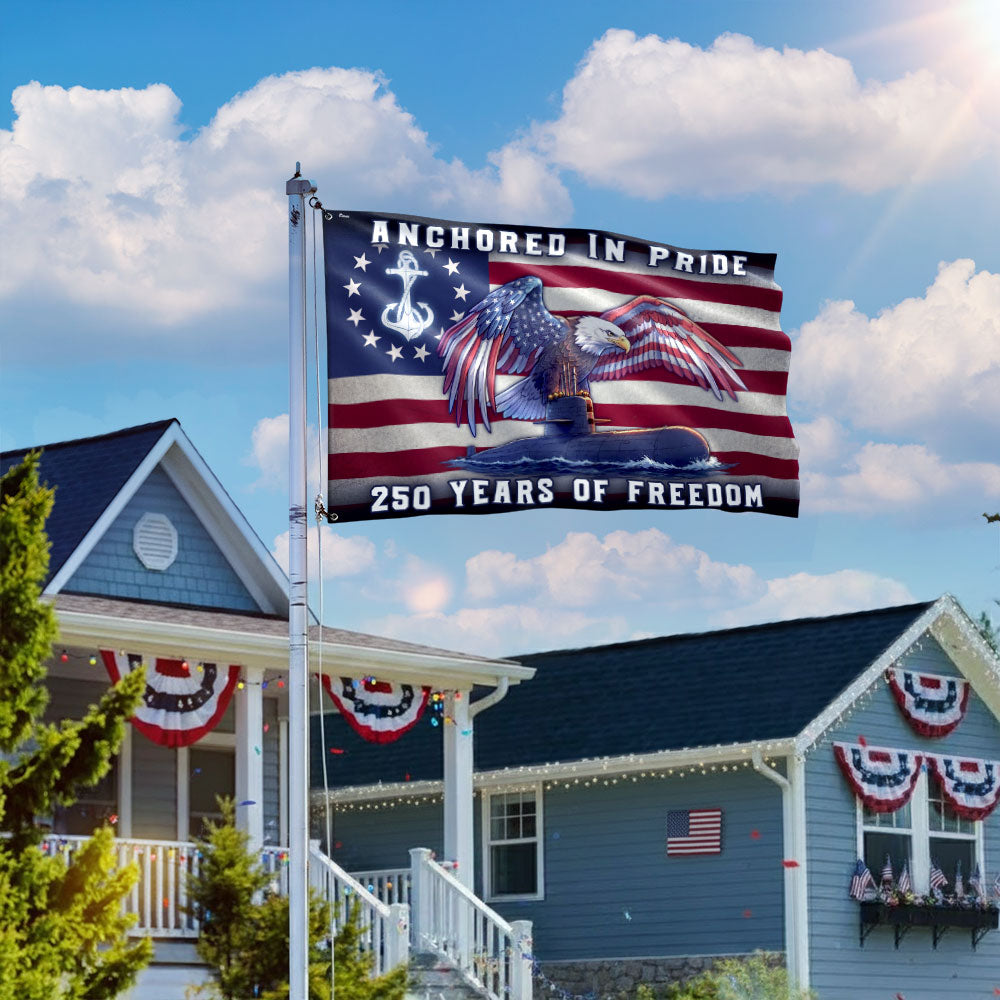 Navy Eagle Submarine Flag - 250 Years of Freedom, Double-Sided Canvas with Grommets