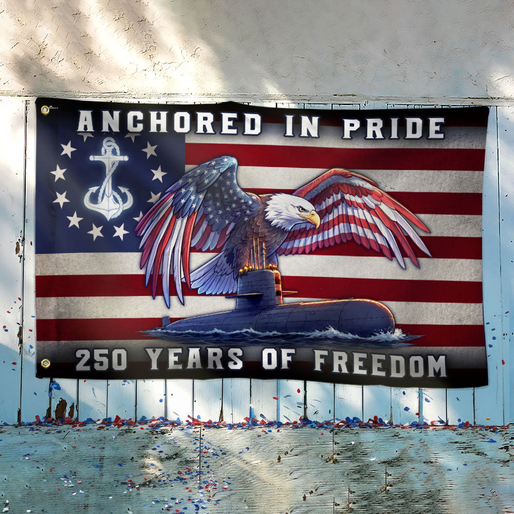 Navy Eagle Submarine Flag - 250 Years of Freedom, Double-Sided Canvas with Grommets