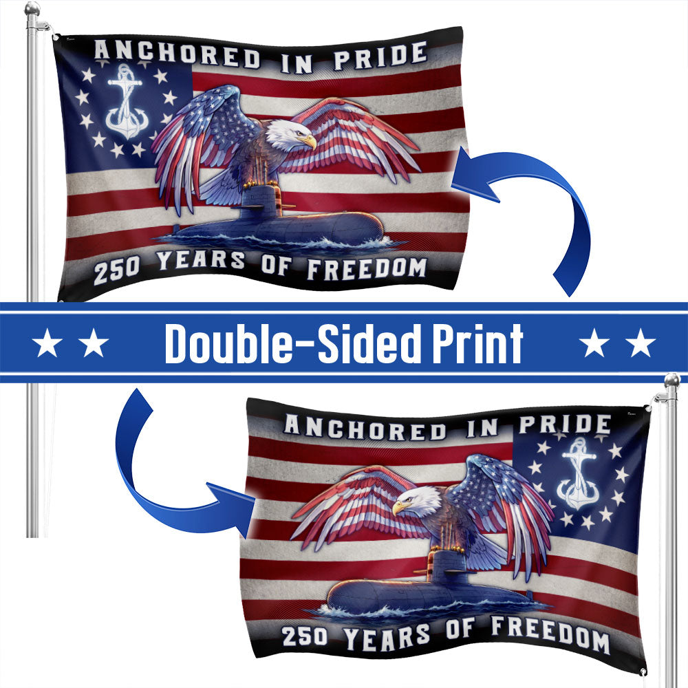 Navy Eagle Submarine Flag - 250 Years of Freedom, Double-Sided Canvas with Grommets