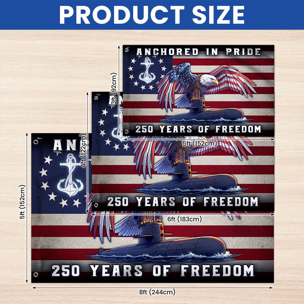 Navy Eagle Submarine Flag - 250 Years of Freedom, Double-Sided Canvas with Grommets