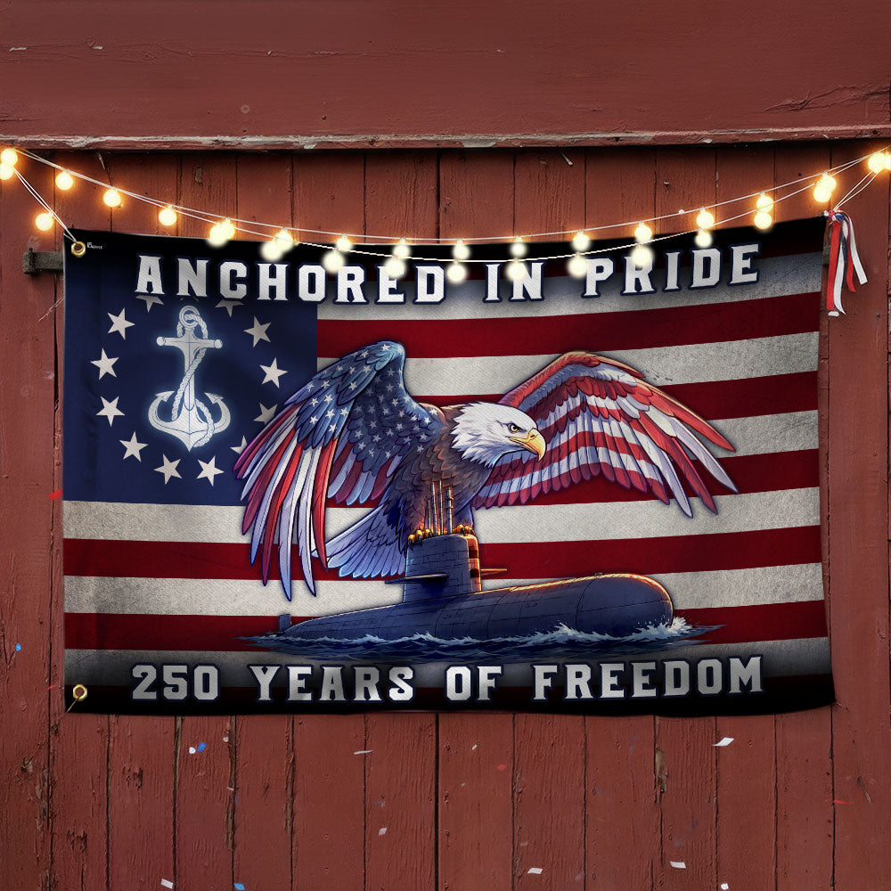Navy Eagle Submarine Flag - 250 Years of Freedom, Double-Sided Canvas with Grommets
