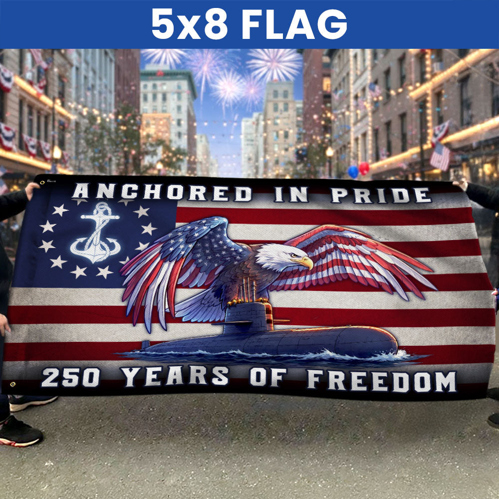 Navy Eagle Submarine Flag - 250 Years of Freedom, Double-Sided Canvas with Grommets