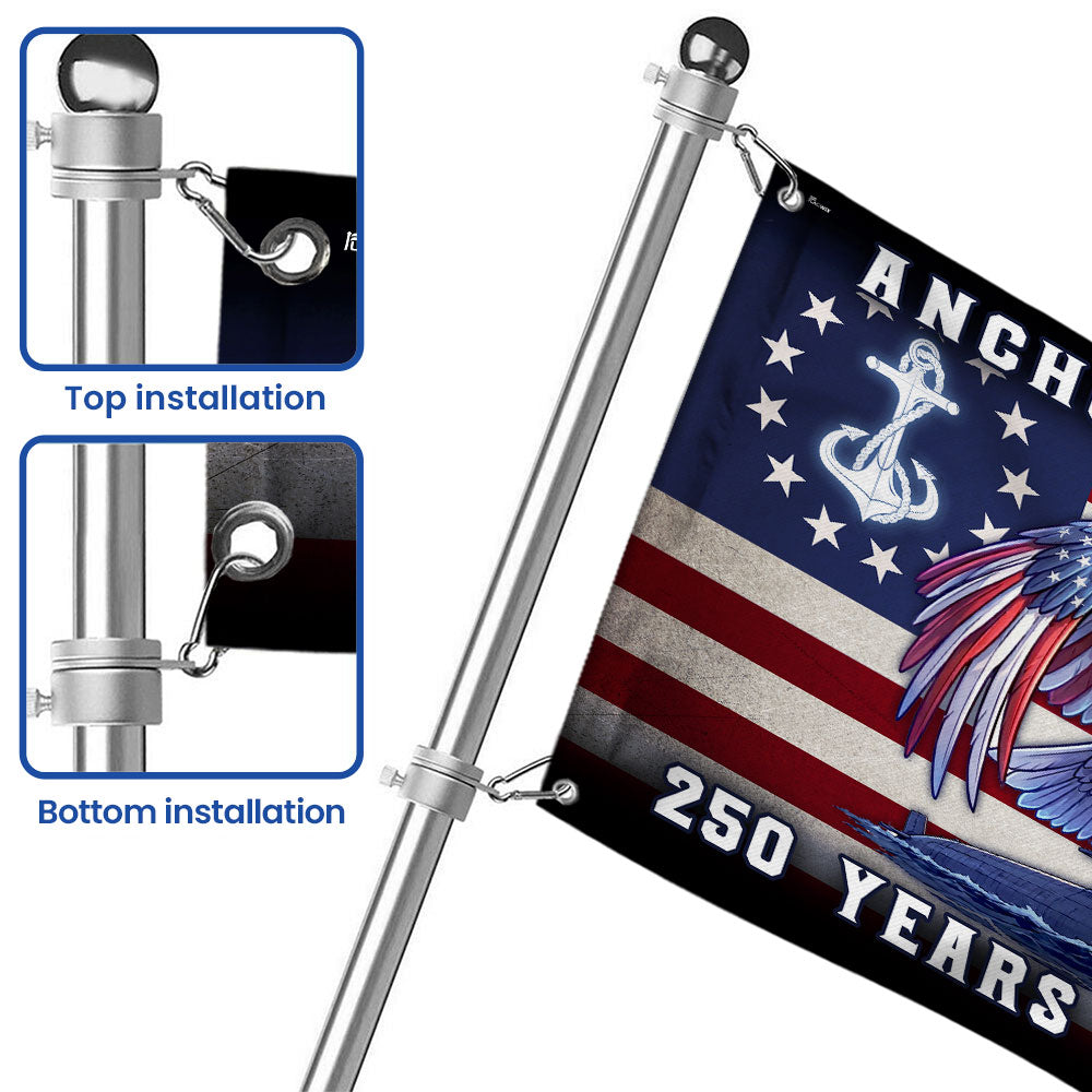 Navy Eagle Submarine Flag - 250 Years of Freedom, Double-Sided Canvas with Grommets