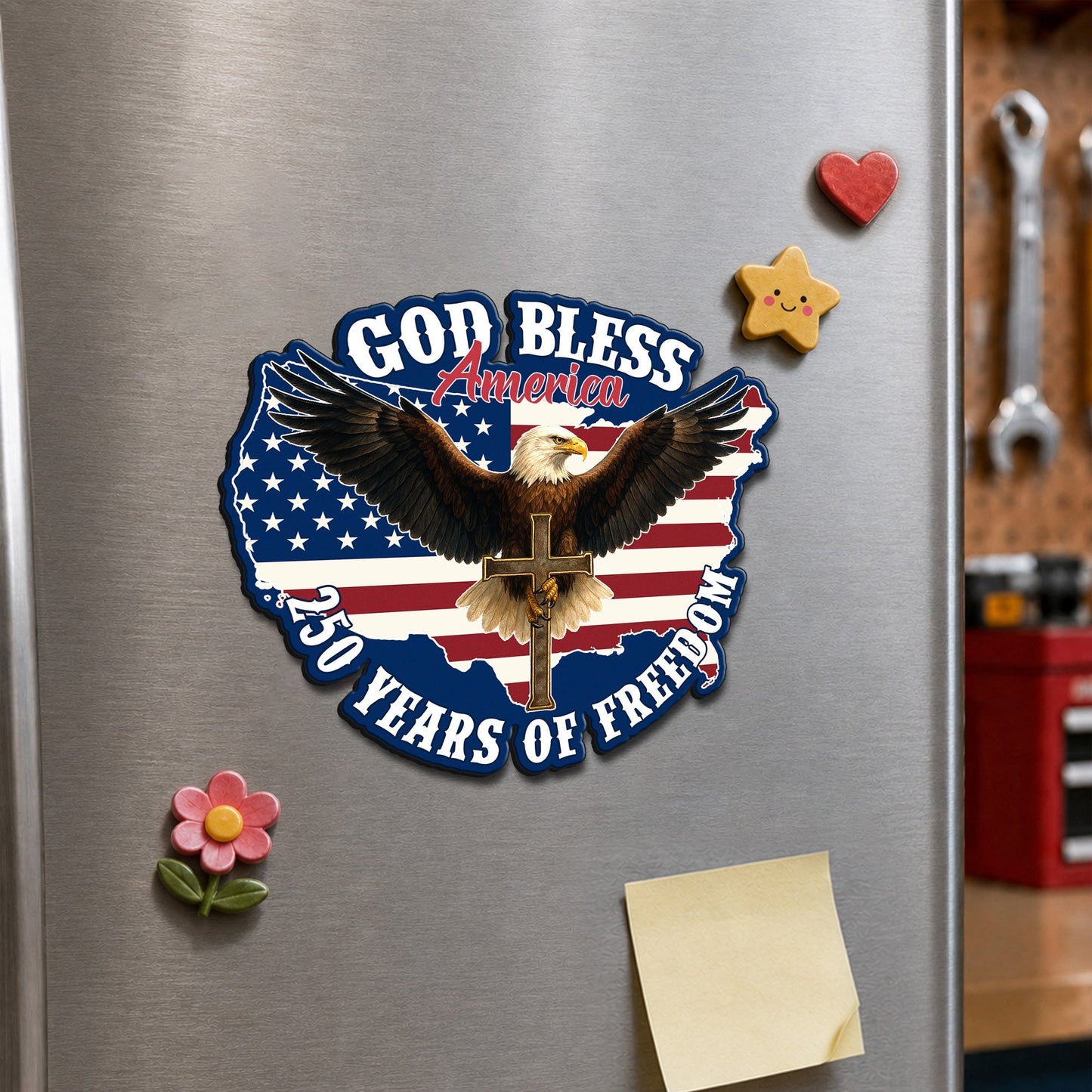 Christian Car Magnet with Eagle Cross - God Bless America Design