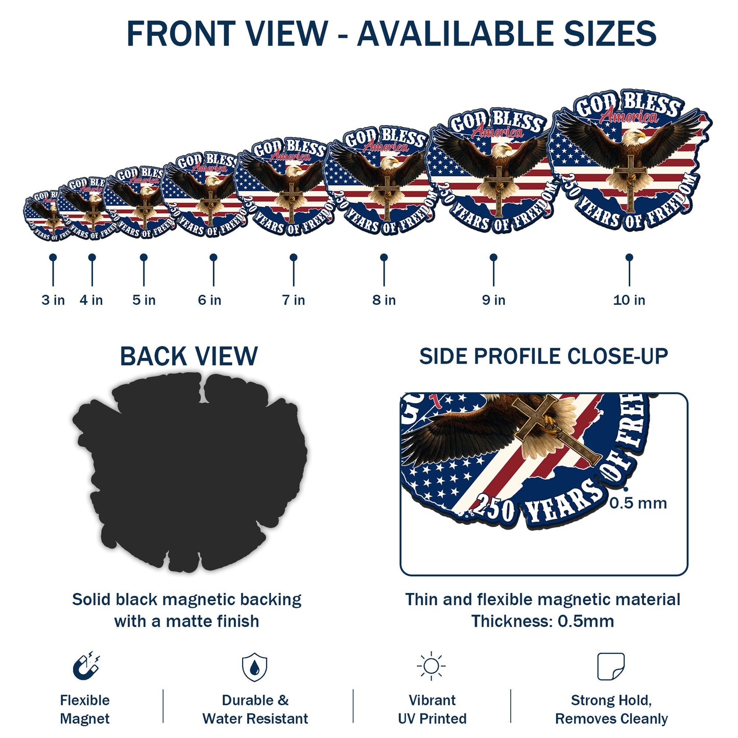 Christian Car Magnet with Eagle Cross - God Bless America Design