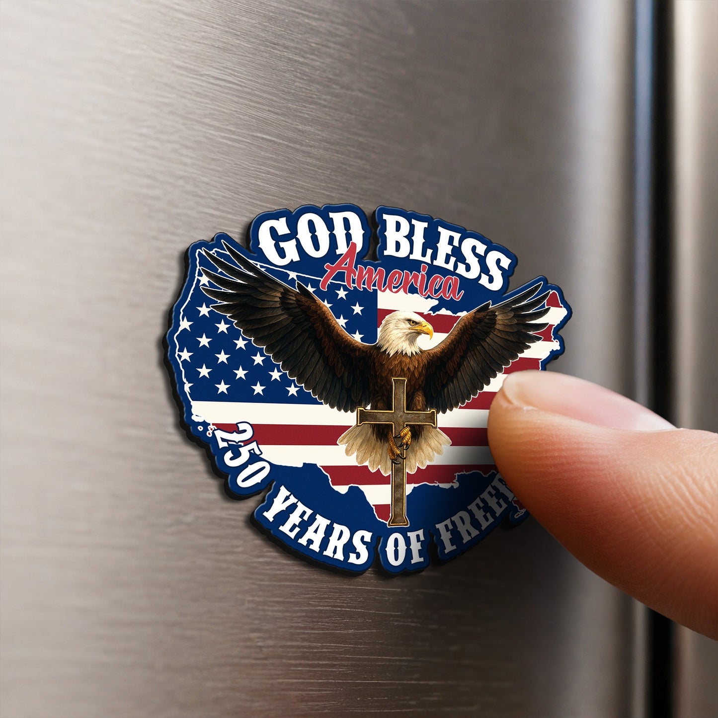 Christian Car Magnet with Eagle Cross - God Bless America Design