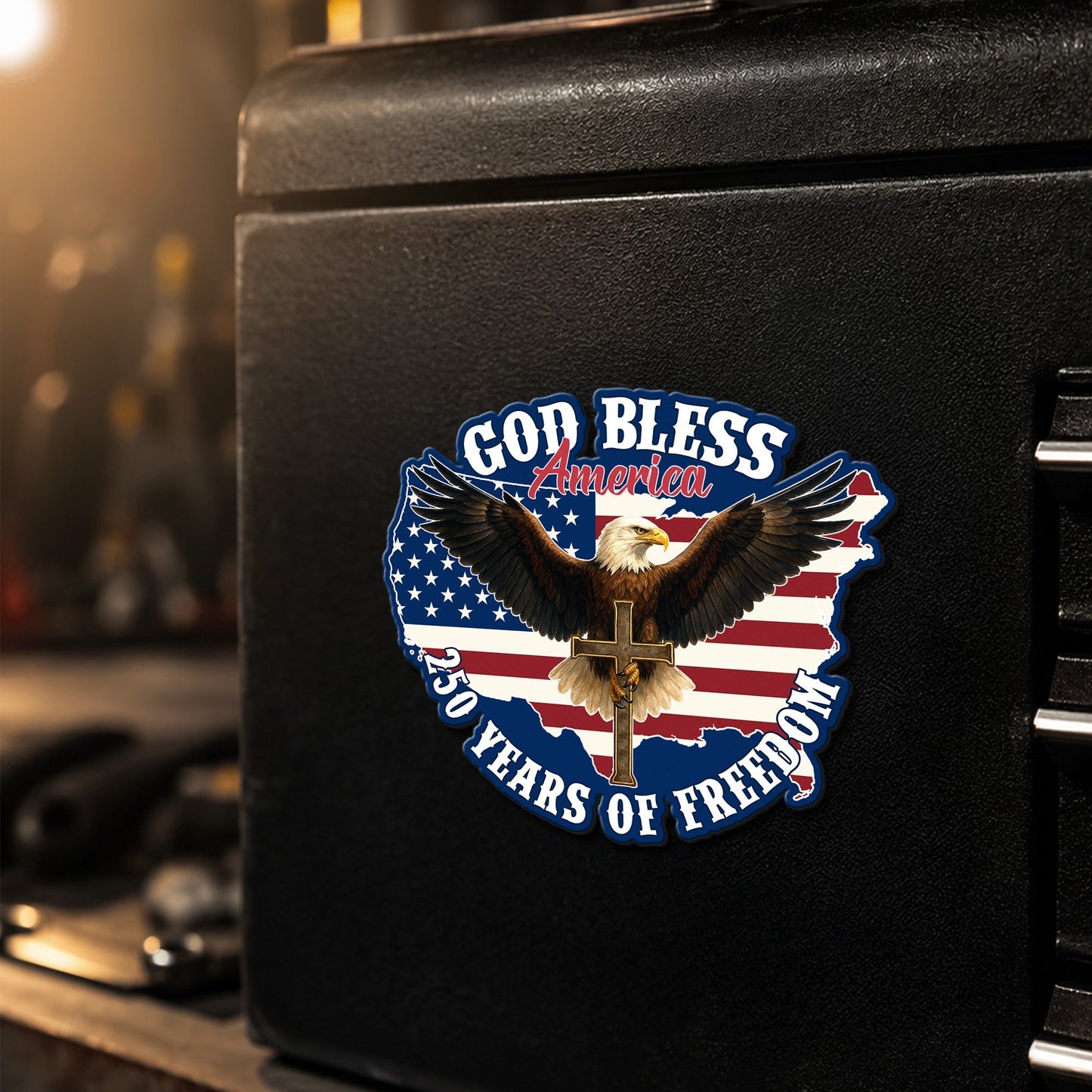 Christian Car Magnet with Eagle Cross - God Bless America Design