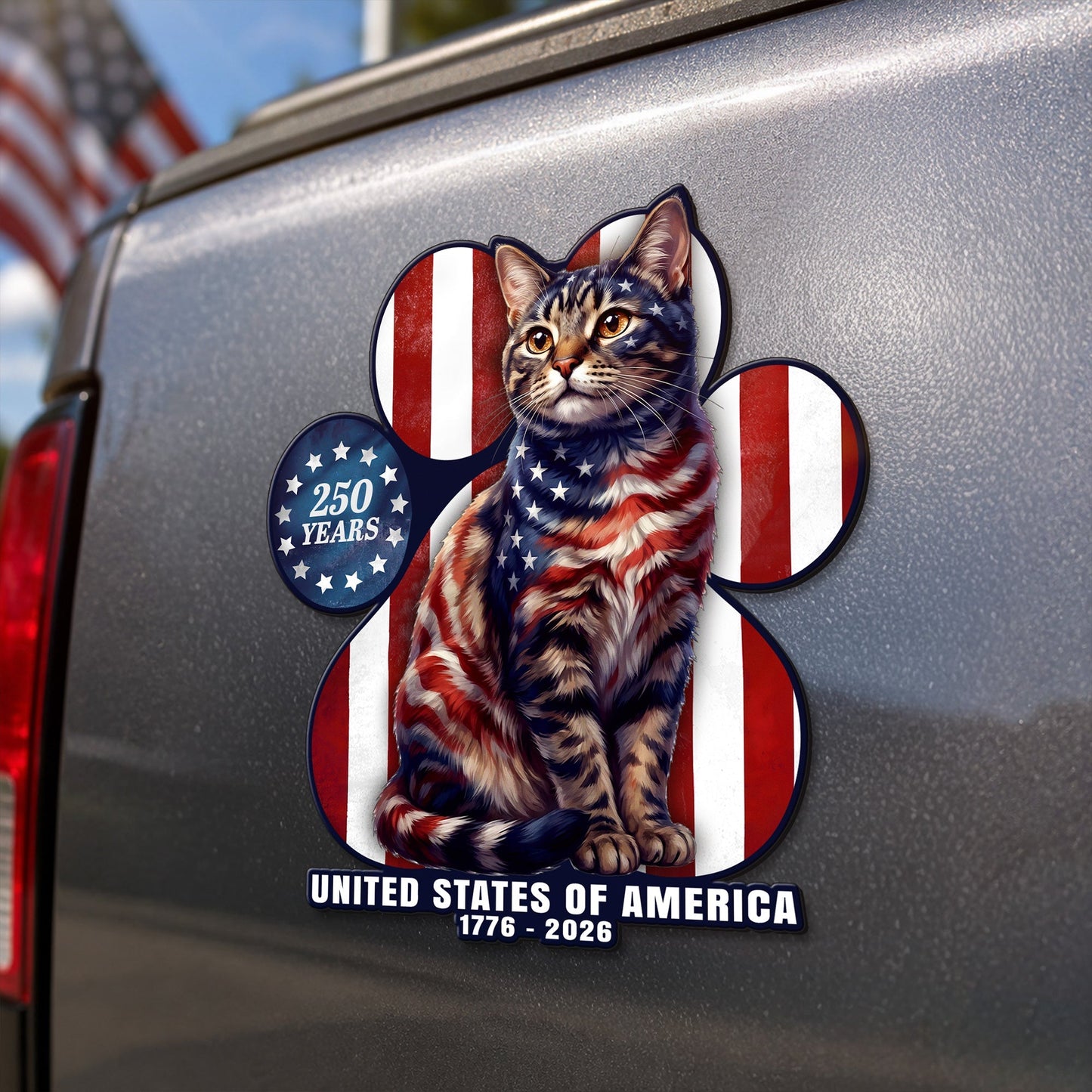 Patriotic American Cat Car Magnet 250 Years 1776-2026 Custom Vinyl Sticker