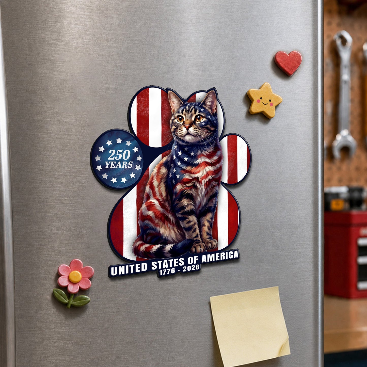 Patriotic American Cat Car Magnet 250 Years 1776-2026 Custom Vinyl Sticker
