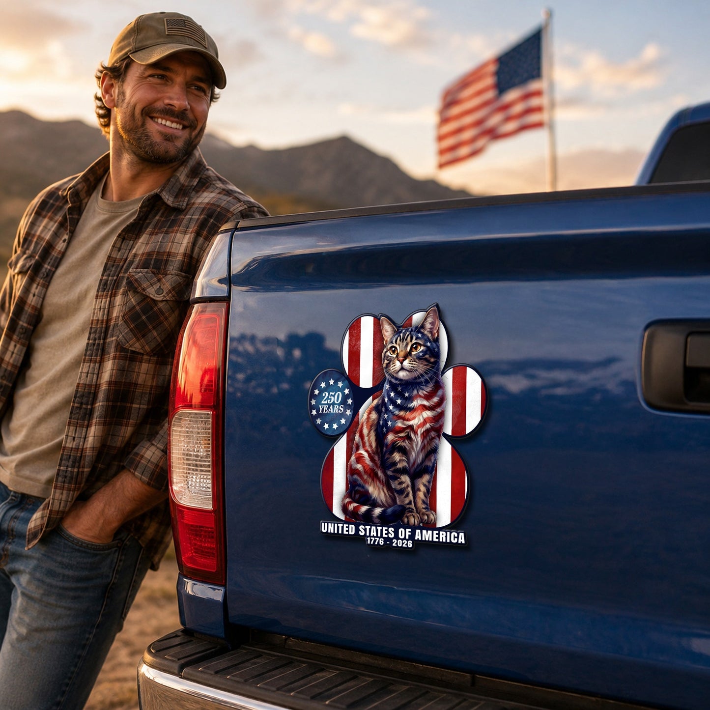 Patriotic American Cat Car Magnet 250 Years 1776-2026 Custom Vinyl Sticker