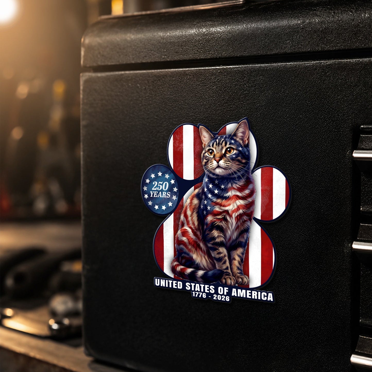Patriotic American Cat Car Magnet 250 Years 1776-2026 Custom Vinyl Sticker