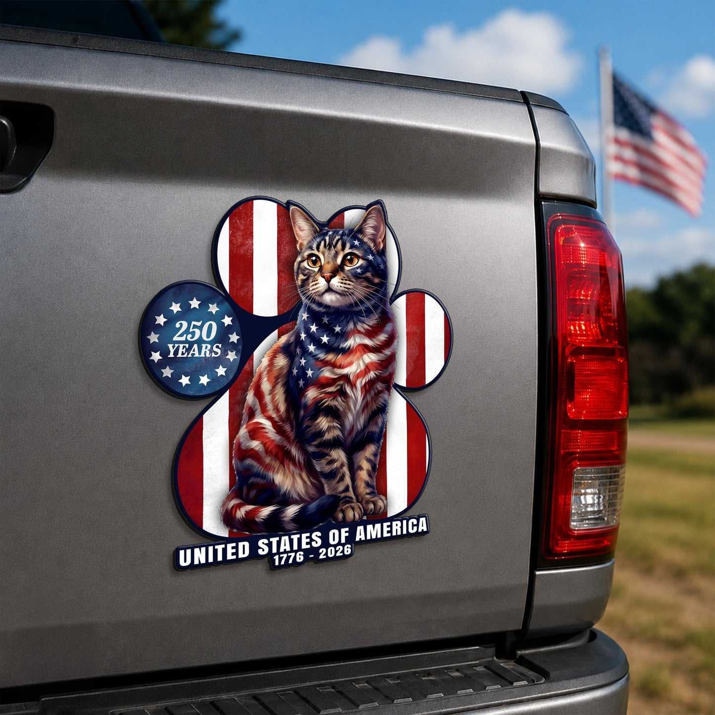 Patriotic American Cat Car Magnet 250 Years 1776-2026 Custom Vinyl Sticker