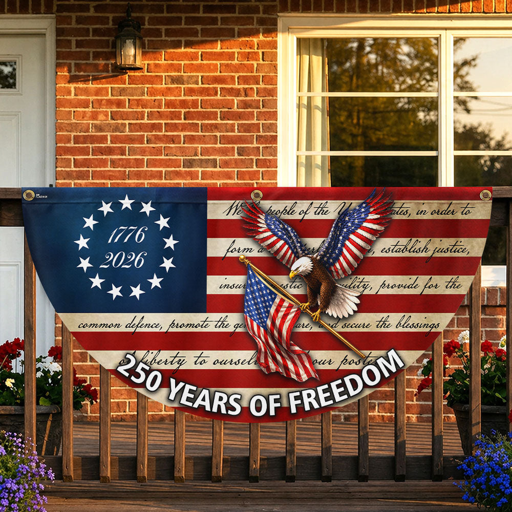250 Years of Freedom Eagle Fan Flag - Patriotic 1776 2026 Canvas Decor