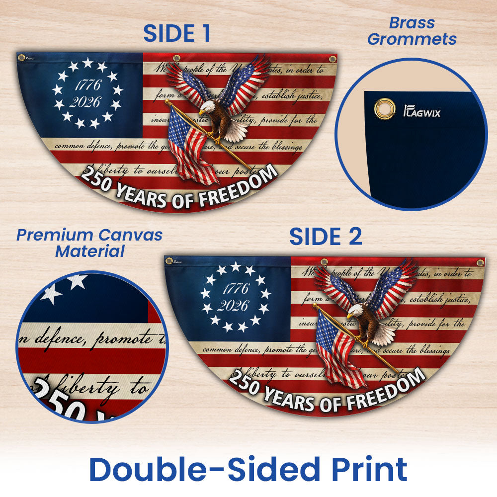 250 Years of Freedom Eagle Fan Flag - Patriotic 1776 2026 Canvas Decor