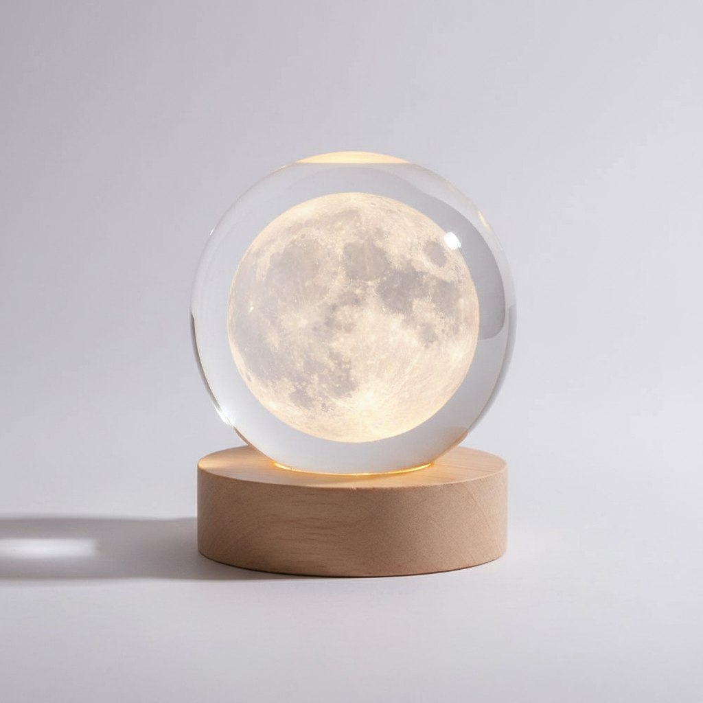 Spherical Wooden 3D Planet Lamp with Warm LED Light