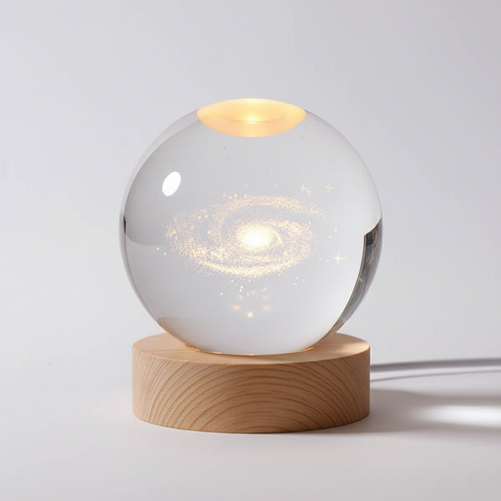 Spherical Wooden 3D Planet Lamp with Warm LED Light