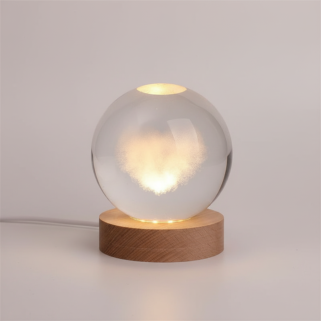 Spherical Wooden 3D Planet Lamp with Warm LED Light