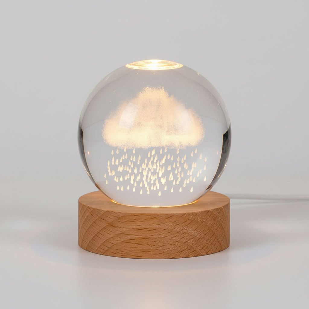 Spherical Wooden 3D Planet Lamp with Warm LED Light