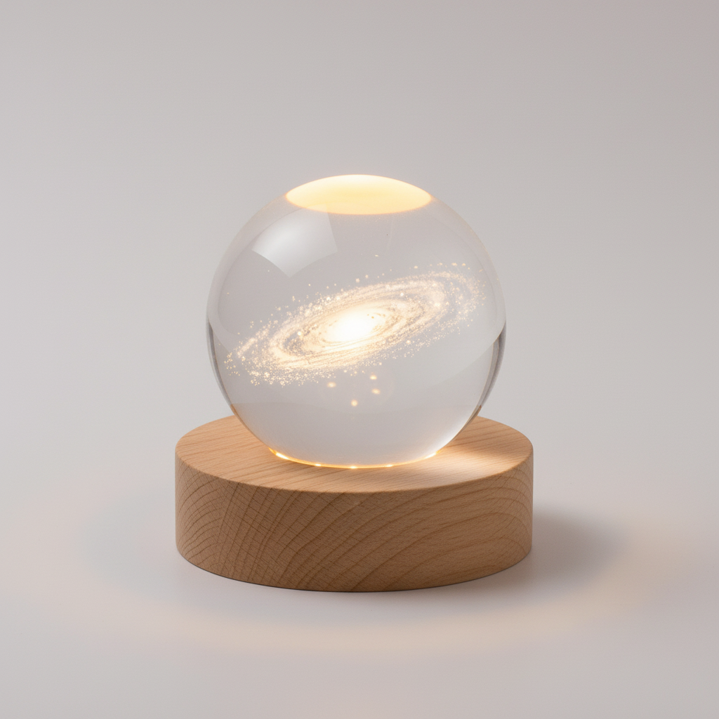 Spherical Wooden 3D Planet Lamp with Warm LED Light