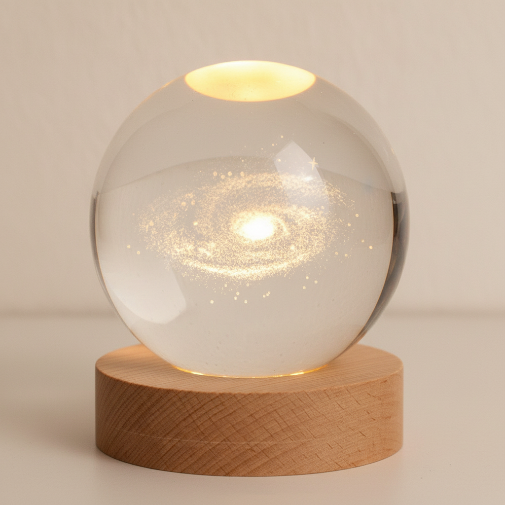 Spherical Wooden 3D Planet Lamp with Warm LED Light
