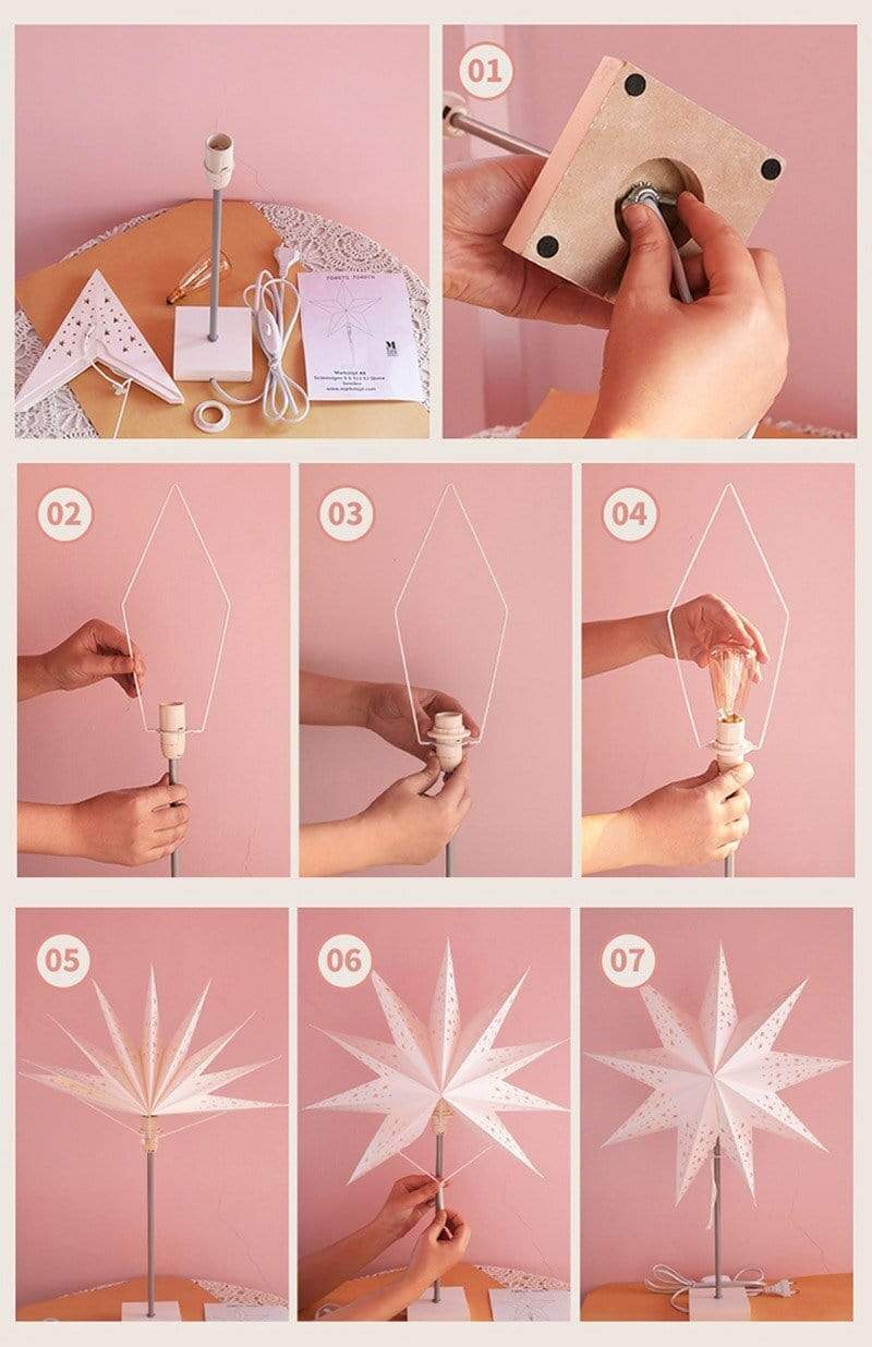 LED Star Table Lamp with Wooden Base - Warm Ambient Light for Bedroom and Living Room