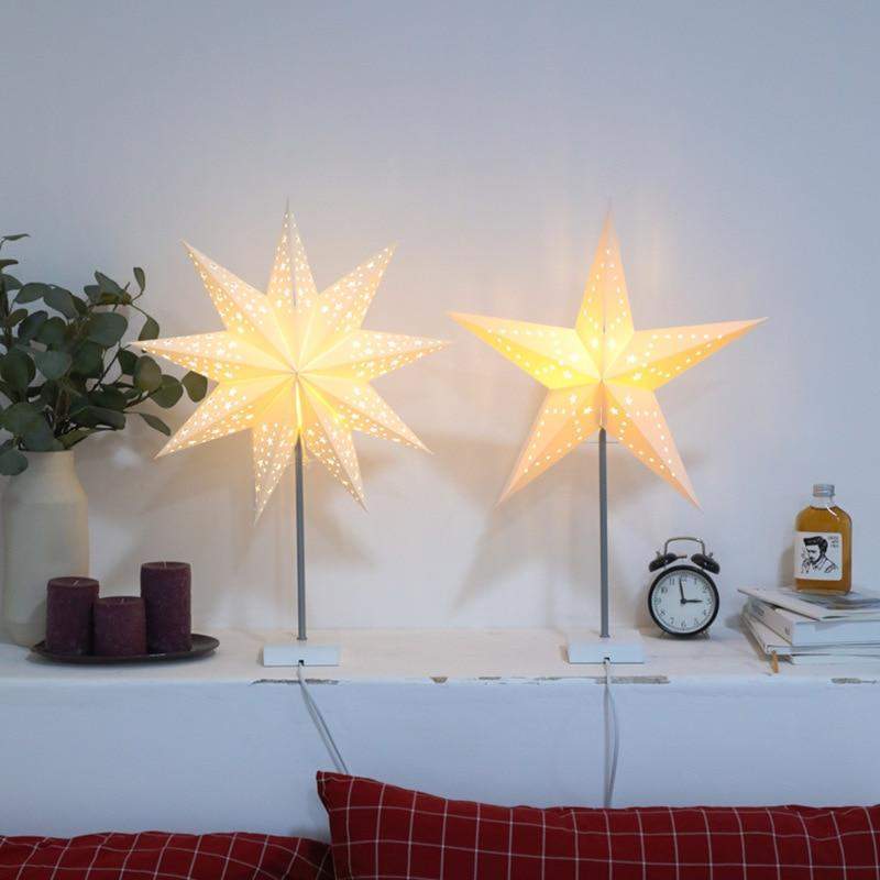 LED Star Table Lamp with Wooden Base - Warm Ambient Light for Bedroom and Living Room