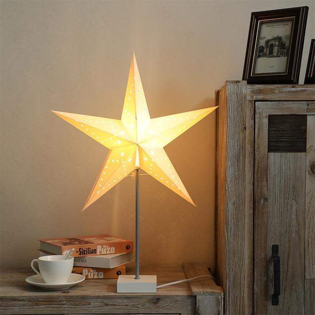 LED Star Table Lamp with Wooden Base - Warm Ambient Light for Bedroom and Living Room