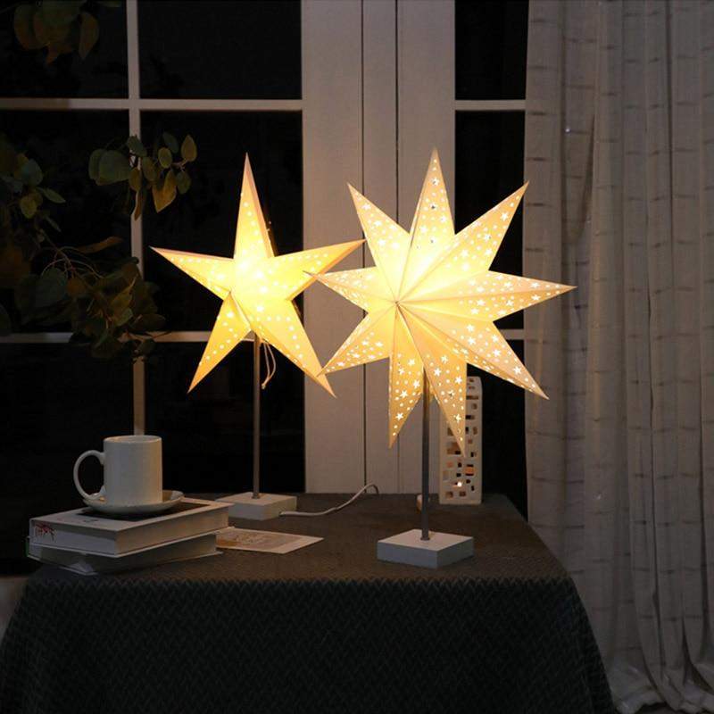 LED Star Table Lamp with Wooden Base - Warm Ambient Light for Bedroom and Living Room