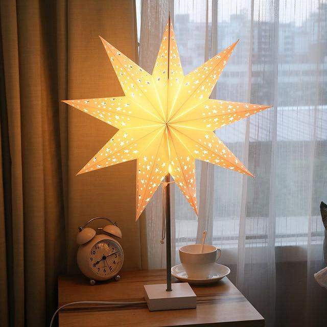 LED Star Table Lamp with Wooden Base - Warm Ambient Light for Bedroom and Living Room