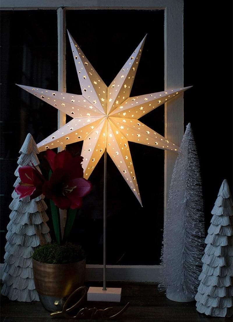 LED Star Table Lamp with Wooden Base - Warm Ambient Light for Bedroom and Living Room