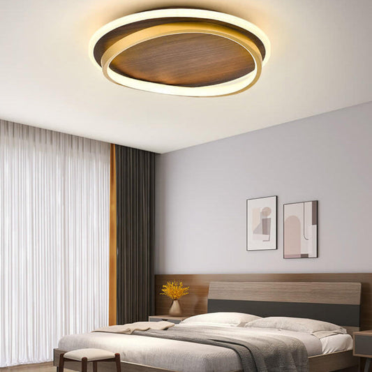 Modern LED Ceiling Lamp with Wood Finish and Glare-Free Light