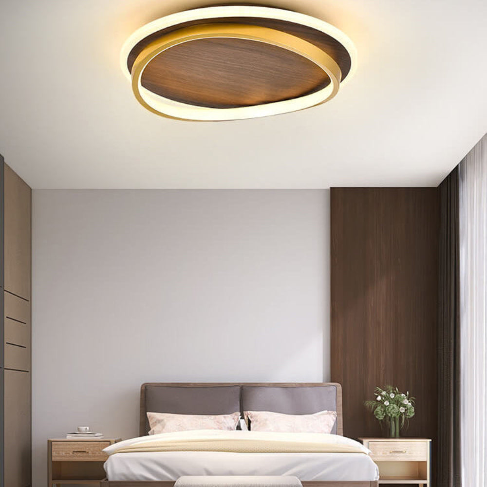 Modern LED Ceiling Lamp with Wood Finish and Glare-Free Light