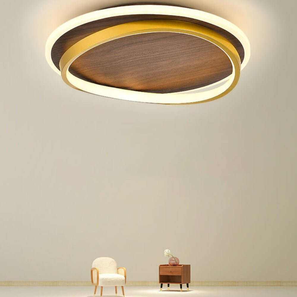 Modern LED Ceiling Lamp with Wood Finish and Glare-Free Light