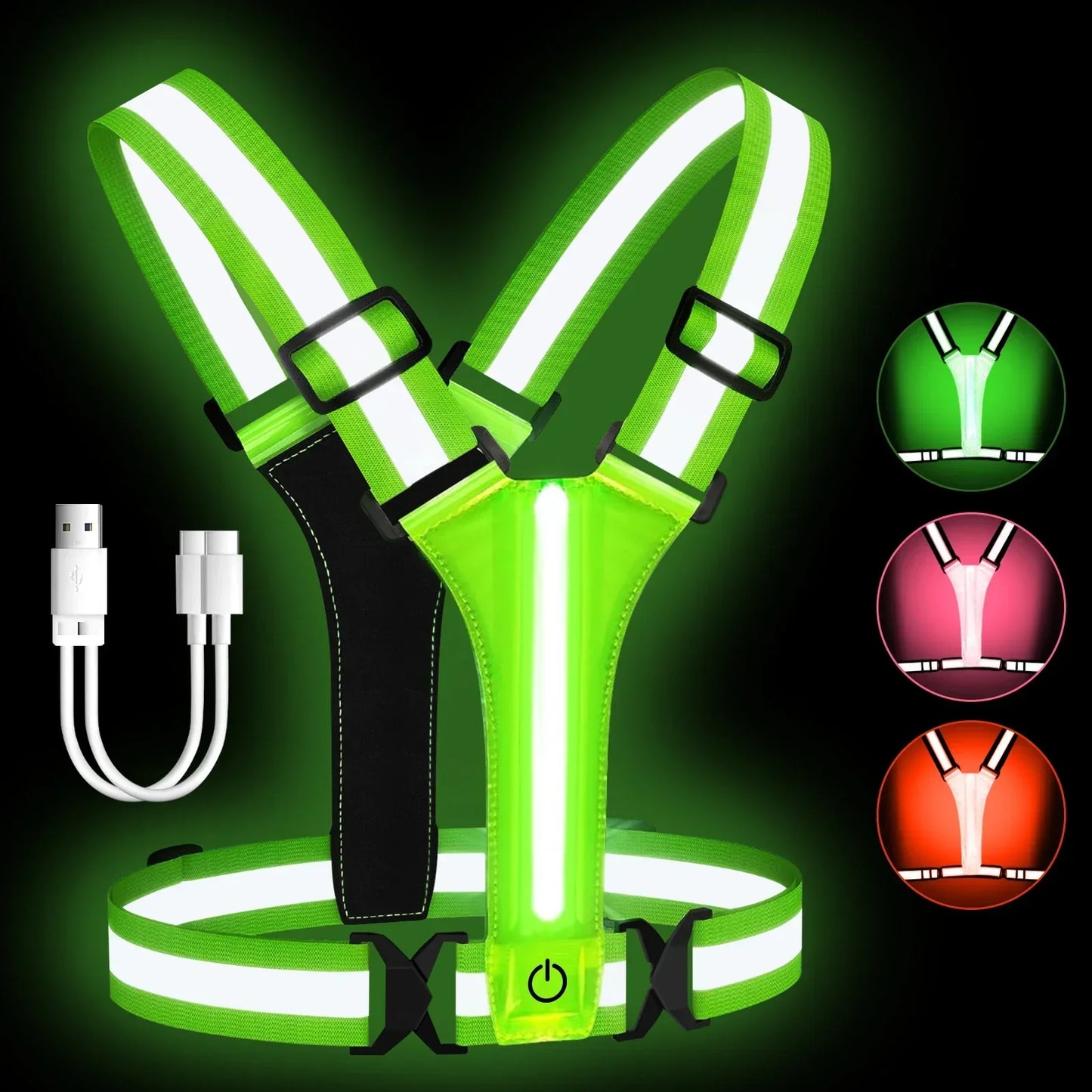 LED Reflective Running Vest with Rechargeable Battery and Adjustable Fit