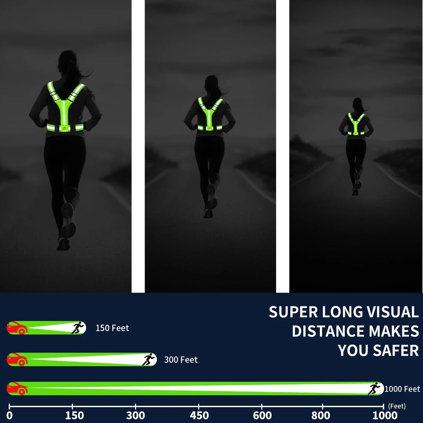 LED Reflective Running Vest with Rechargeable Battery and Adjustable Fit
