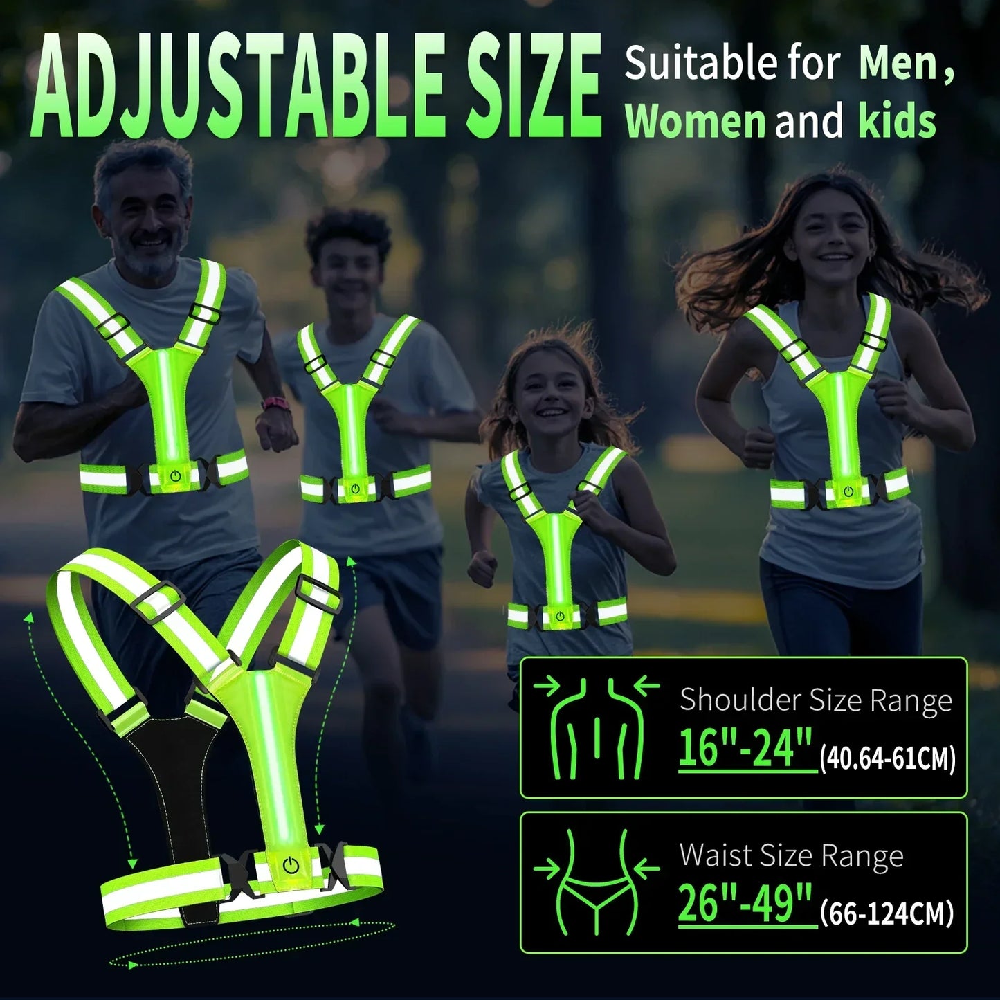 LED Reflective Running Vest with Rechargeable Battery and Adjustable Fit