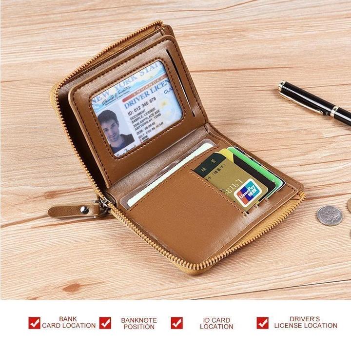 Compact RFID Wallet with Zip Closure for Cards and Cash