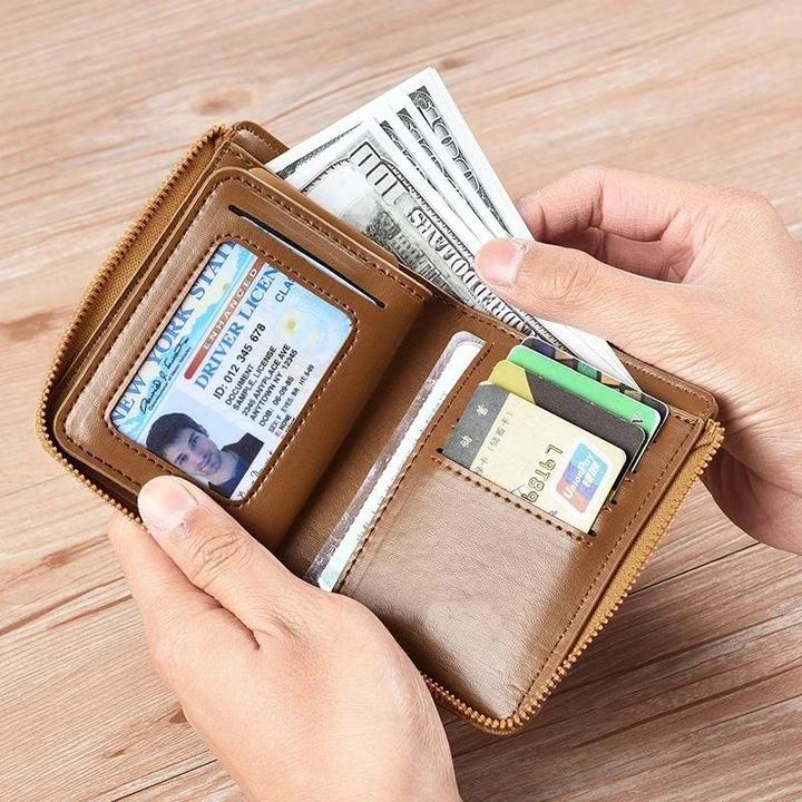 Compact RFID Wallet with Zip Closure for Cards and Cash