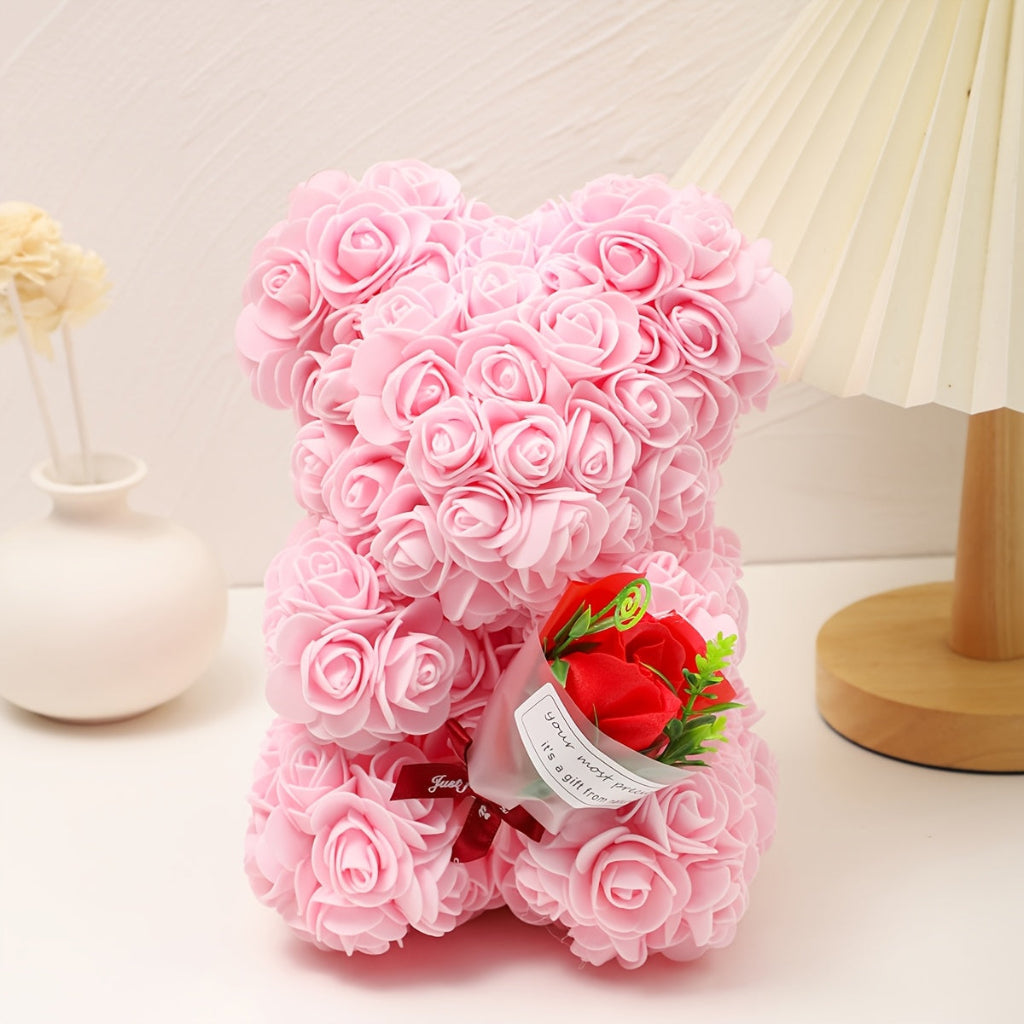 Rose Bear with Lifelike Artificial Flowers for Romantic Decor