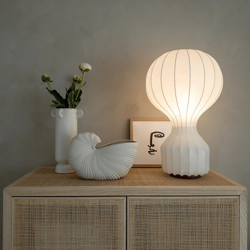 Minimalist Wabi Sabi Table Lamp with Silk Shade – Modern LED Lighting