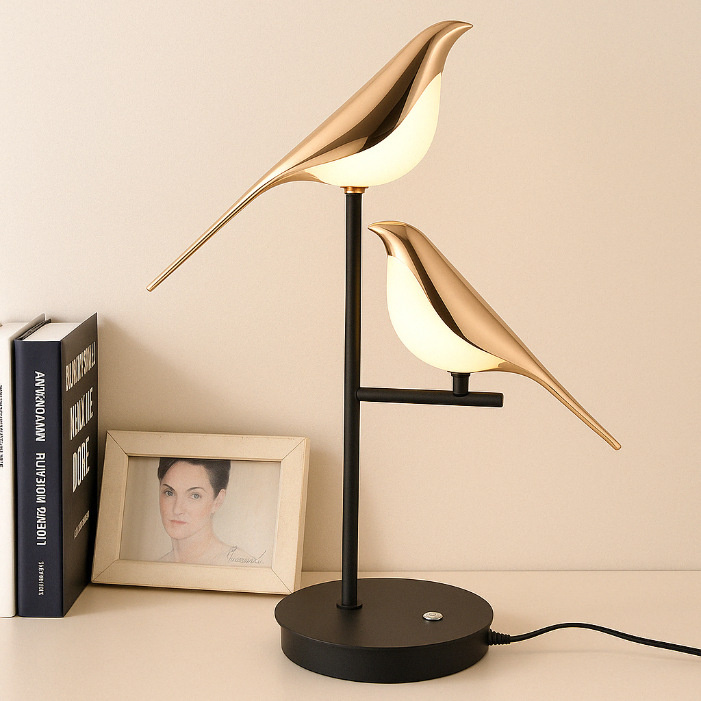 Gold Bird-Shaped Table Lamp with Soft LED Light